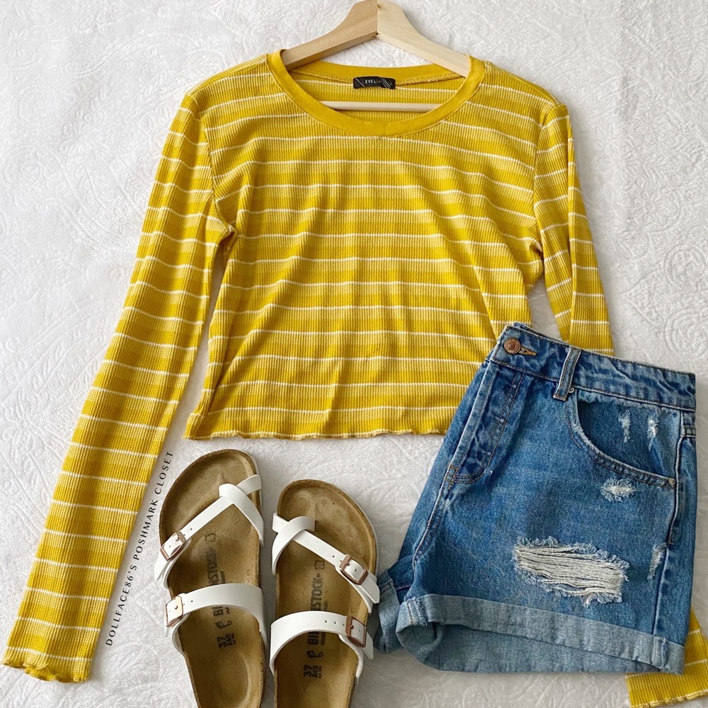 Lettuce Hem Stripe Lightweight Cropped Waf…